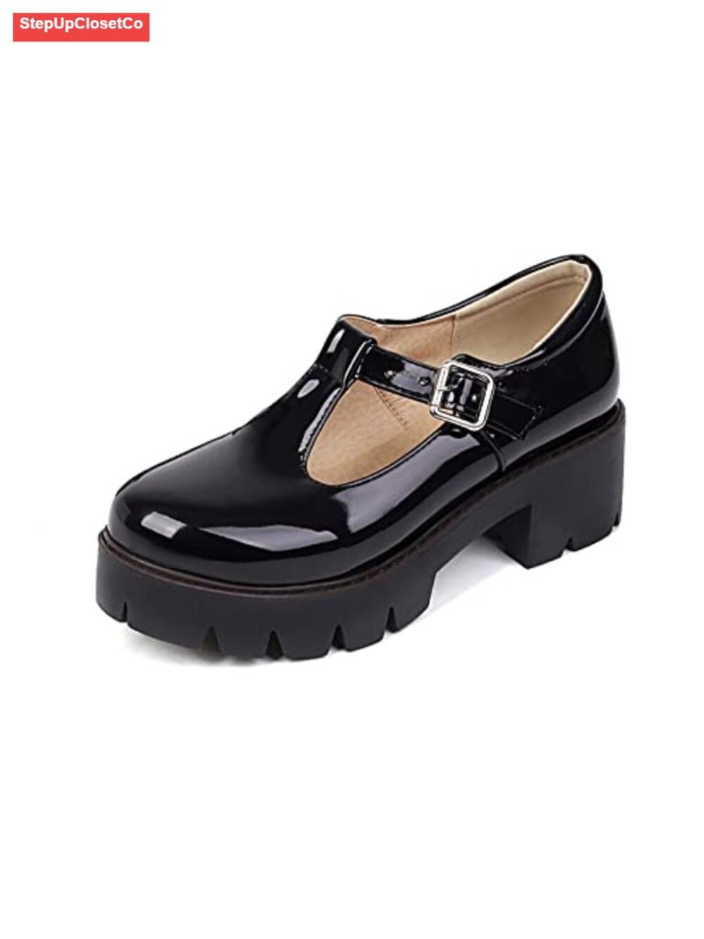 Black Platform Mary Jane Shoes Chunky Heel Kawaii Lolita Patent Leather